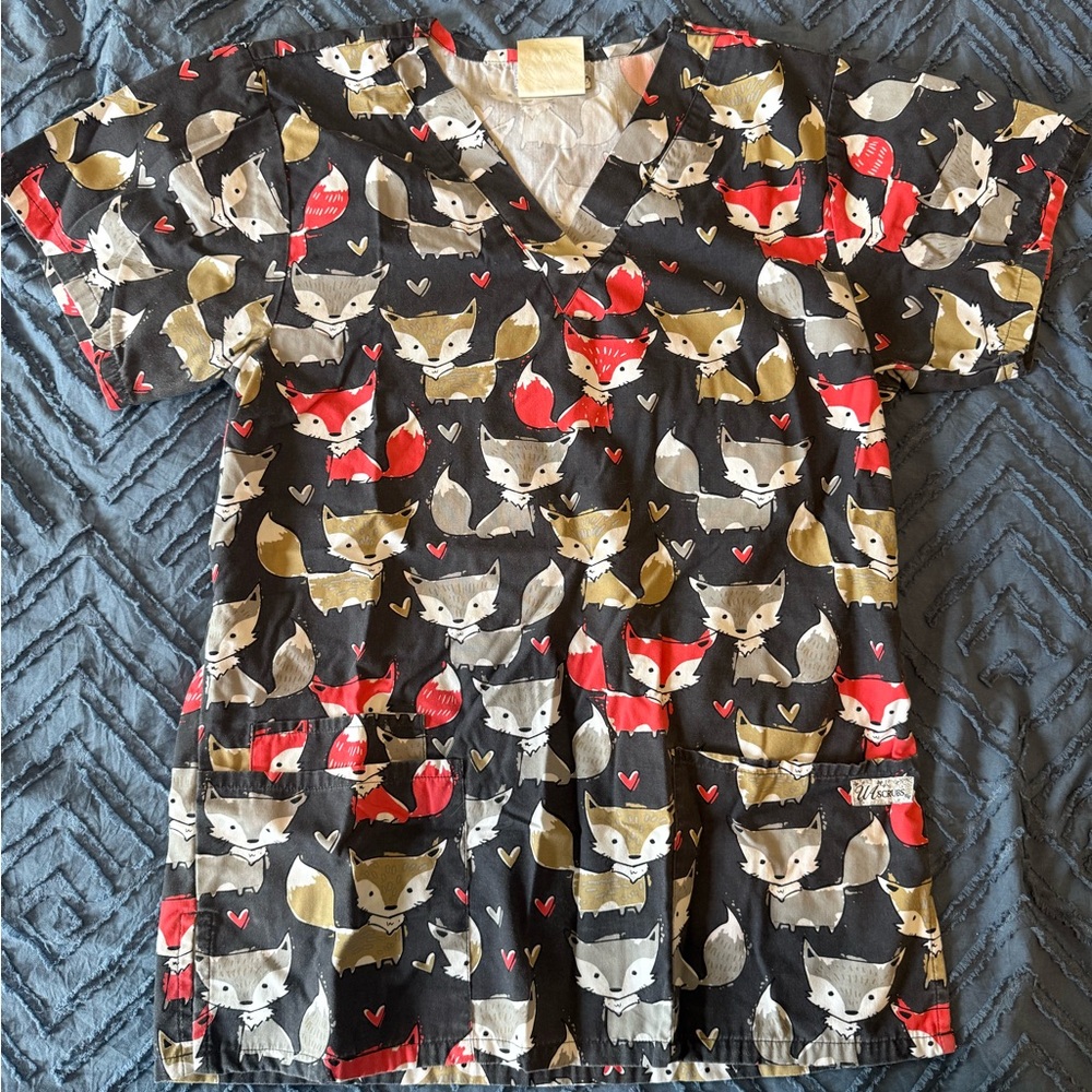 Fox Print Scrub Top